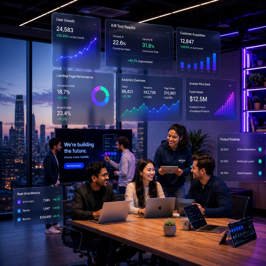 Startup team collaborating — representing MVP development and growth systems