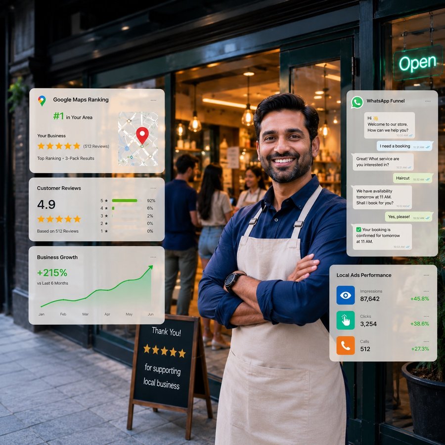 Local business storefront — representing Google Maps SEO and local digital marketing