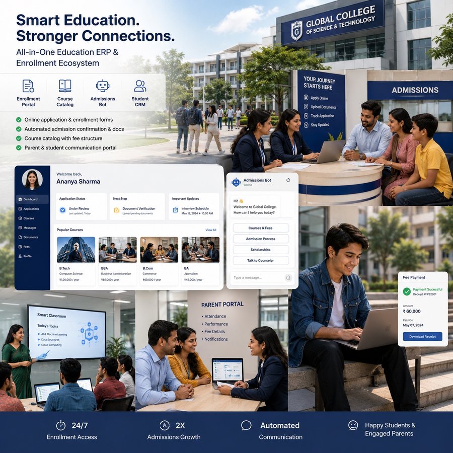 Education institute building — representing enrollment portal and student management system